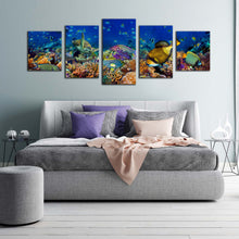 Load image into Gallery viewer, underwater reef canvas wall art blue aquarium 5 piece canvas print colorful fish underwater multi canvas artwork For Bedroom
