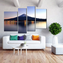 Load image into Gallery viewer, urban zenith japanese mountains orange lak 4 piece canvas print blue mount fuji night reflection wall art for Your Living Room

