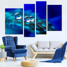 Load image into Gallery viewer, water drop canvas wall art close up droplet multi canvas green blue abstract feather 4 piece canvas print for your living room 
