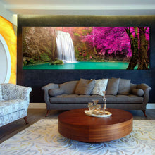 Load image into Gallery viewer, waterfall  autumn  canvas  wall  art  thailand  purple  trees  forest  waterfall  canvas  artwork  green  river  waterfall  scenery  1  piece  canvas  print In Living Room
