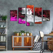 Load image into Gallery viewer, waterfall forest canvas print thailand colorful scenery waterfall 5 piece canvas wall art majestic mun dang waterfall canvas set
