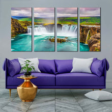 Load image into Gallery viewer, waterfall iceland canvas wall art colorful gofafoss waterfall iceland canvas print sea green skjalfandafljot river waterfall 4 piece canvas multi canvas For Living room
