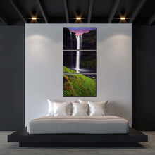 Load image into Gallery viewer, waterfall  sunrise  canvas  wall  art  green  mountain  waterfall  triptych  canvas  print  white  kvernufoss  waterfall  3  piece  canvas  set For Bedroom
