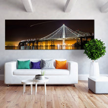 Load image into Gallery viewer, white  bridge  water  reflection  orange  black  color  panoramic  canvas  artwork For Living Room
