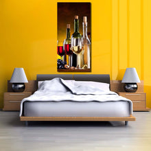 Load image into Gallery viewer, wine  bottles  canvas  wall  art  red  and  white  wine  1  piece  canvas  artwork  green  alcohol  bottles  and  glasses  canvas  print For Bedroom
