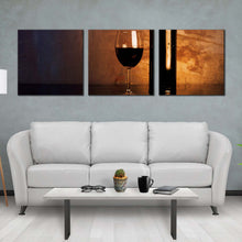 Load image into Gallery viewer, wine  drink  canvas  wall  art  fancy  red  wine  canvas  print  green  wine  bottle  digital  artwork  3  piece  canvas  set In Living Room
