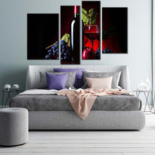Load image into Gallery viewer, wine fruits canvas wall art black wine bottle grapes 4 piece multi canvas still life wine canvas print red wine glass canvas set for your bedroom
