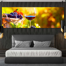 Load image into Gallery viewer, wine  glass  canvas  print  colorful  wine  fruits  canvas  artwork  glass  of  wine  at  sunset  1  piece  canvas  wall  art  wine  in  yellow  autumn  wide  canvas For Bedroom

