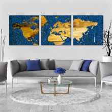 Load image into Gallery viewer, world  map  canvas  wall  art  blue  flat  earth  3  piece  canvas  set  yellow  vintage  world  map  canvas  print For Living Room
