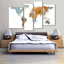 Load image into Gallery viewer, world map canvas wall art orange abstract globe 4 piece canvas print grey world map digital painting canvas set for bedroom
