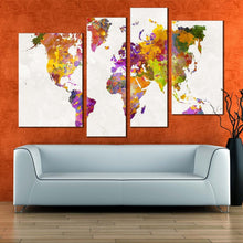 Load image into Gallery viewer, world map canvas wall art white background abstract flat earth 4 piece canvas print colorful abstract world map digital painting canvas set for your living room 
